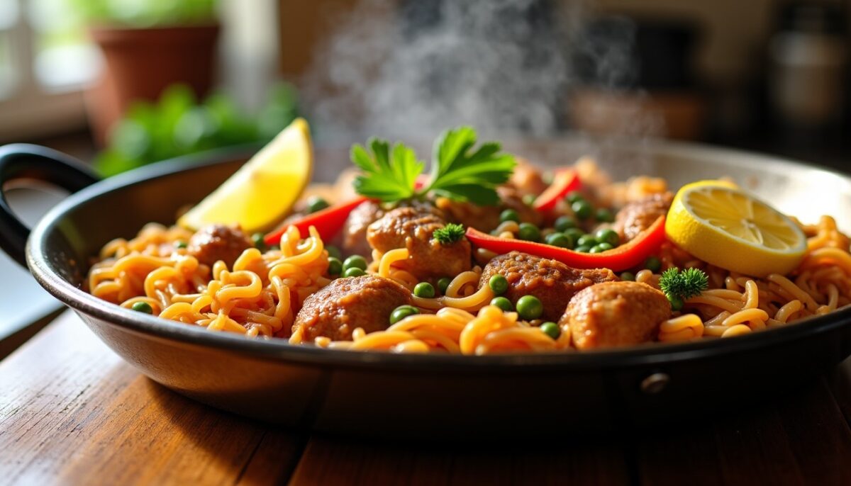 Fideuà au poulet : une recette simple et rapide à réaliser chez soi